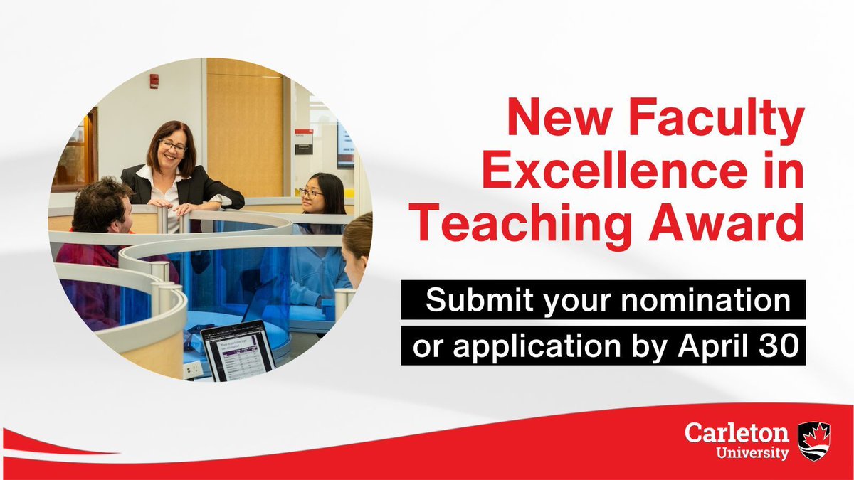 Carleton University Teaching & Learning Services (@cu_teaching) on Twitter photo Are you a <a href="/Carleton_U/">Carleton University</a> faculty member in the first 5 years of your appointment? Do you think your innovative and energetic teaching approach has a positive impact on student learning? Apply for the New Faculty Excellence in Teaching Award before April 30: buff.ly/08J3uu0 Are you a <a href="/Carleton_U/">Carleton University</a> faculty member in the first 5 years of your appointment? Do you think your innovative and energetic teaching approach has a positive impact on student learning? Apply for the New Faculty Excellence in Teaching Award before April 30: buff.ly/08J3uu0