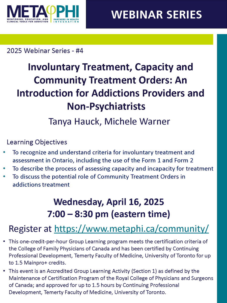 META:PHI (@metaphi_on) on Twitter photo We have a great webinar coming up next week featuring Dr. Tanya Hauck <a href="/TanyaSHauck1/">Tanya Hauck</a> and lawyer Michele Warner. Info and reg details on our website (under 'Webinar and Dialogue Series') metaphi.ca/community/ #addictionmedicine We have a great webinar coming up next week featuring Dr. Tanya Hauck <a href="/TanyaSHauck1/">Tanya Hauck</a> and lawyer Michele Warner. Info and reg details on our website (under 'Webinar and Dialogue Series') metaphi.ca/community/ #addictionmedicine