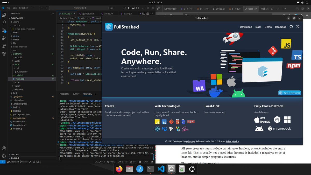 Building latest gtkmm and webkit on linux 🤩

The C++ environment might be the fastest, but the headers installation and includes are definitely not for beginners 😅