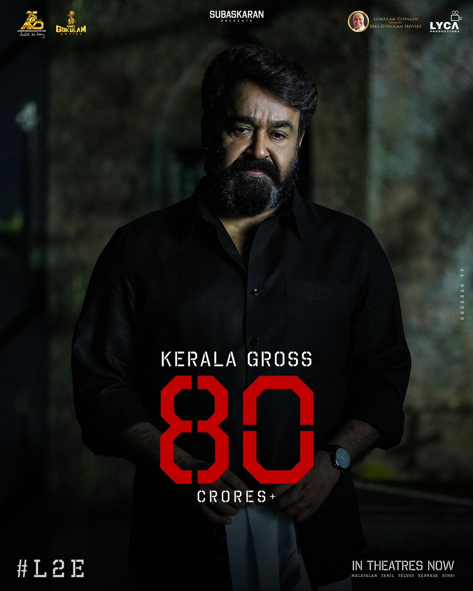 Aashirvad Cinemas (@aashirvadcine) on Twitter photo One of the elite few to cross 80 Cr+ in Kerala. History has a new chapter.
#L2E #Empuraan
@mohanlal
<a href="/PrithviOfficial/">Prithviraj Sukumaran</a> #MuraliGopy <a href="/antonypbvr/">Antony Perumbavoor</a> <a href="/aashirvadcine/">Aashirvad Cinemas</a> <a href="/GokulamGopalan/">Gokulam Gopalan</a> <a href="/GokulamMovies/">SreeGokulamMovies</a> #VCPraveen #BaijuGopalan #Krishnamoorthy <a href="/DreamBig_film_s/">DREAMBIGFILMS</a> <a href="/jsujithnair/">Sujith J Nair</a> <a href="/imaxindia/">IMAX India</a> One of the elite few to cross 80 Cr+ in Kerala. History has a new chapter.
#L2E #Empuraan
@mohanlal
<a href="/PrithviOfficial/">Prithviraj Sukumaran</a> #MuraliGopy <a href="/antonypbvr/">Antony Perumbavoor</a> <a href="/aashirvadcine/">Aashirvad Cinemas</a> <a href="/GokulamGopalan/">Gokulam Gopalan</a> <a href="/GokulamMovies/">SreeGokulamMovies</a> #VCPraveen #BaijuGopalan #Krishnamoorthy <a href="/DreamBig_film_s/">DREAMBIGFILMS</a> <a href="/jsujithnair/">Sujith J Nair</a> <a href="/imaxindia/">IMAX India</a>