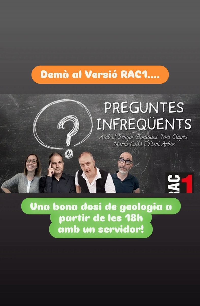 Demà dimarts heu de sintonitzar RAC1 a partir de les 18h. Parlarem de geologia!!