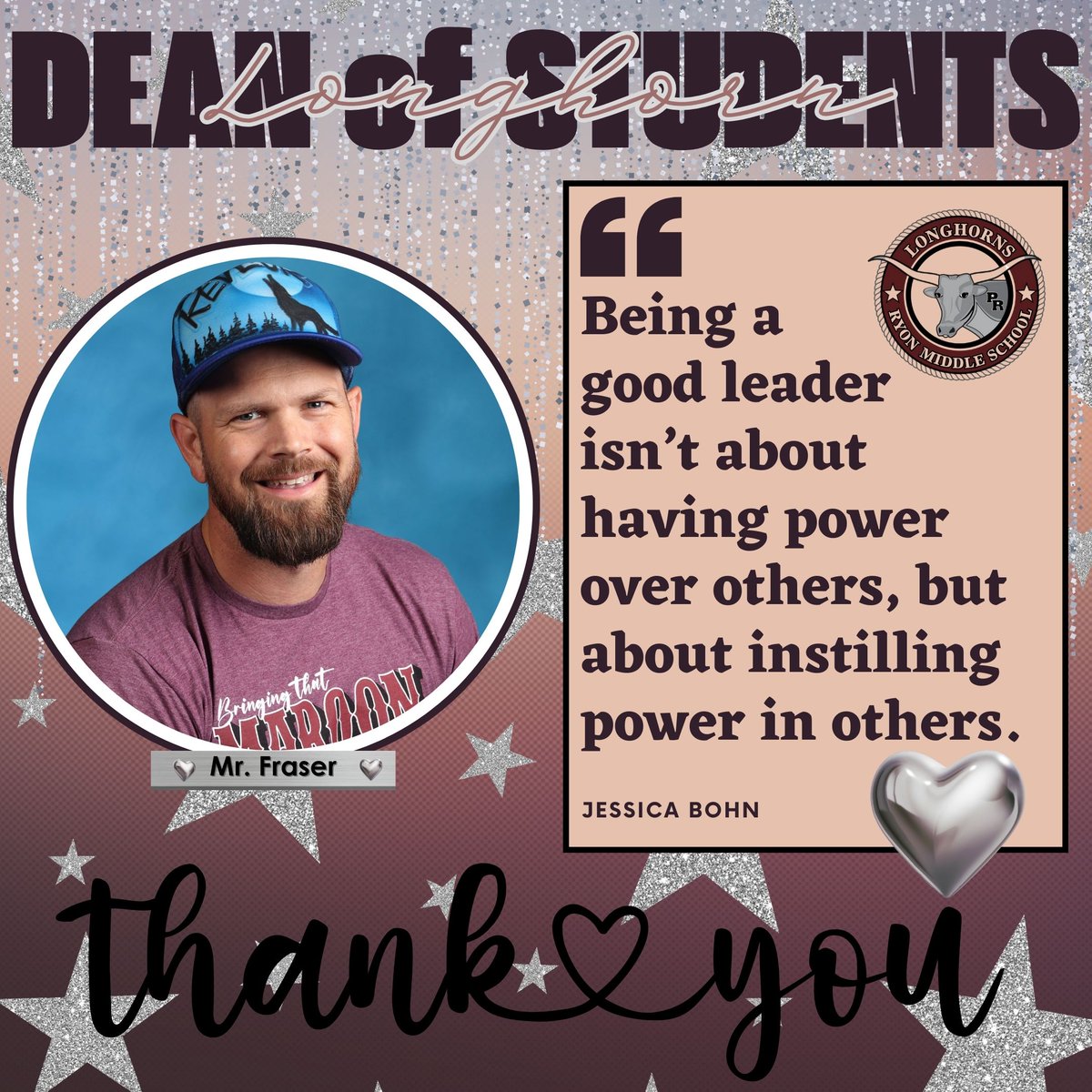 We’re wishing our Dean of Students, Mr. Fraser, a very happy Assistant Principal Appreciation Week!

We appreciate your unwavering commitment to guiding our students, empowering them to make the right choices, and supporting them with compassion and wisdom when they stumble.
