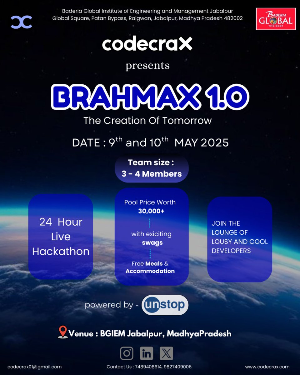 codecrax_'s tweet image. 🚨The Wait is Over – Registrations for BrahmaX 1.0 Are Now LIVE!🔥
We’re thrilled to announce that BrahmaX 1.0, the national-level hackathon hosted by codecraX, is officially open for registration!
📲 Registrations are now OPEN!
codecrax.com