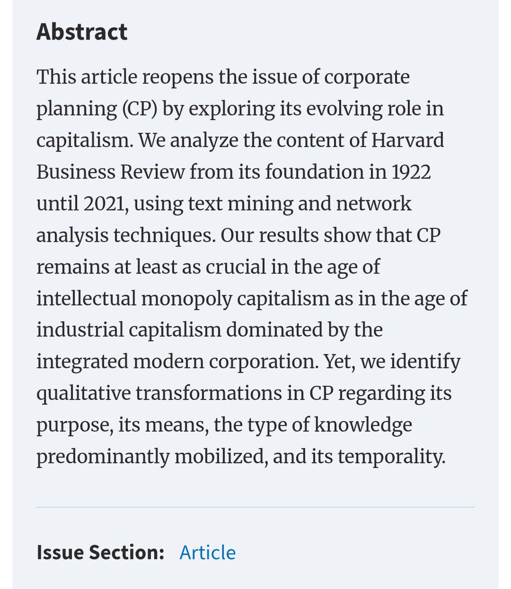 CeciliaRikap's tweet image. Excited to share our piece &quot;100 years of Corporate Planning&quot; w/ @cedric_durand &amp;amp; Hannah Bensussan
Published at @SASE_Meeting journal, Socio-Economic Review

academic.oup.com/ser/advance-ar…

#planning #power #digitaltechnologies

🧵 on our findings 👇