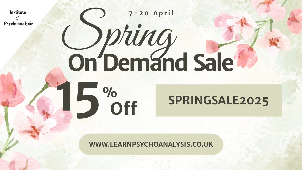 theIoPA's tweet image. ❗15% off on demand videos and online courses with promo code SPRINGSALE2025. Sale ends 20th April.

Experience high quality online courses, as well as a range of past lectures delivered by expert analysts from the British Psychoanalytical Society.

🔗learnpsychoanalysis.co.uk