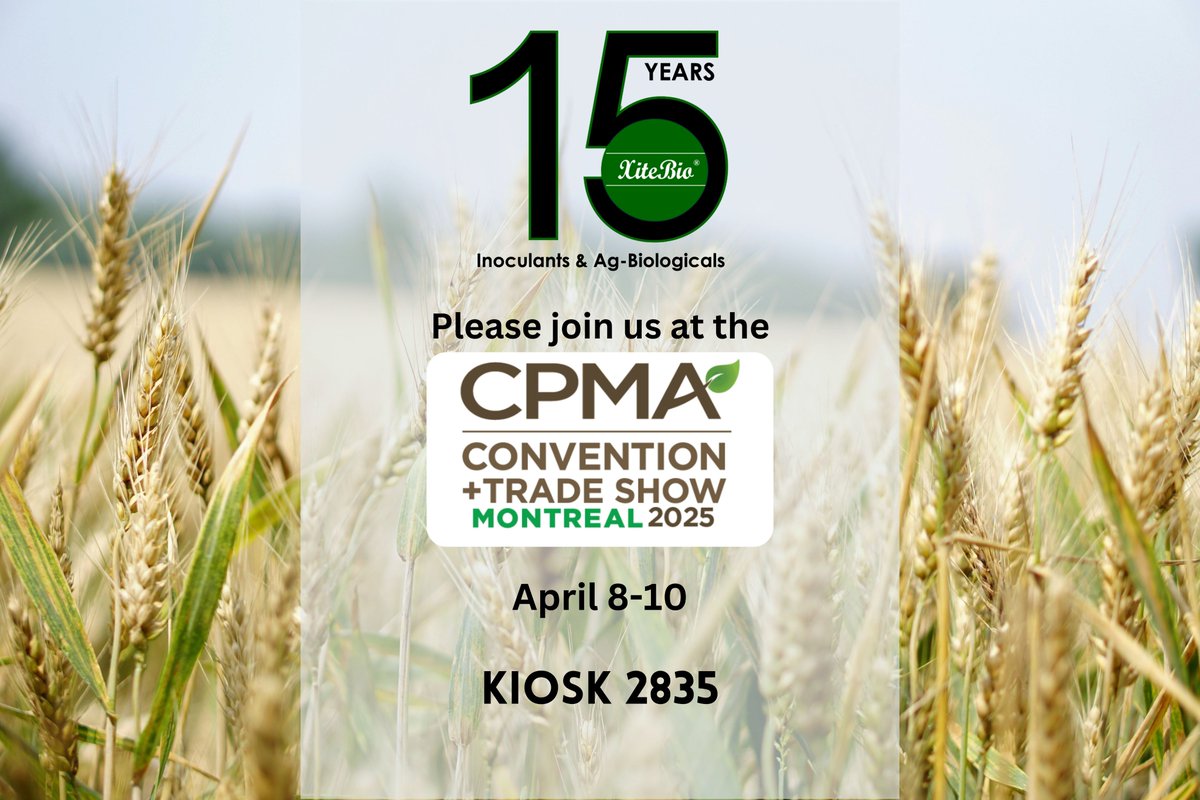 XiteBio_Ag's tweet photo. Chat with us at the @CPMA_ACDFL Convention & Trade Show in Montreal on April 8th – 10th. We're excited to showcase our latest product, XiteBio Vegi+.
Find us at kiosk 2835 in the Innovation Zone.
#xitebio #Biologicals #inoculants https://t.co/0Okue6aUe2