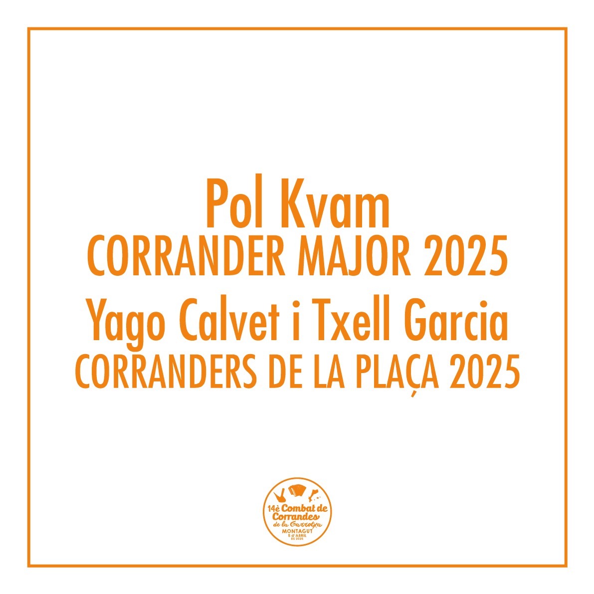 Felicitats Pol, Txell i Yago!!! I gràcies, moltíssimes gràcies!!

Per nosaltres, totes sou guanyadores, perquè vosaltres sou el combat!

Però també és preciós veure com cada any els títols de corranderes l'aconsegueixen glosadores diferents.