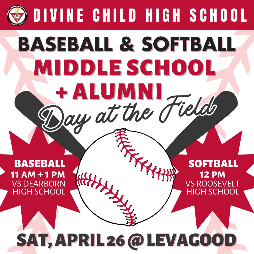 Join us for exciting games of baseball &amp; softball at our Middle School &amp; Alumni Day at the Field on Sat, April 26! ⚾️ Bring your family &amp; friends &amp; come enjoy a day of ball at Levagood Park. Grab some free food, participate in contests to win prizes, &amp; enjoy some great company!