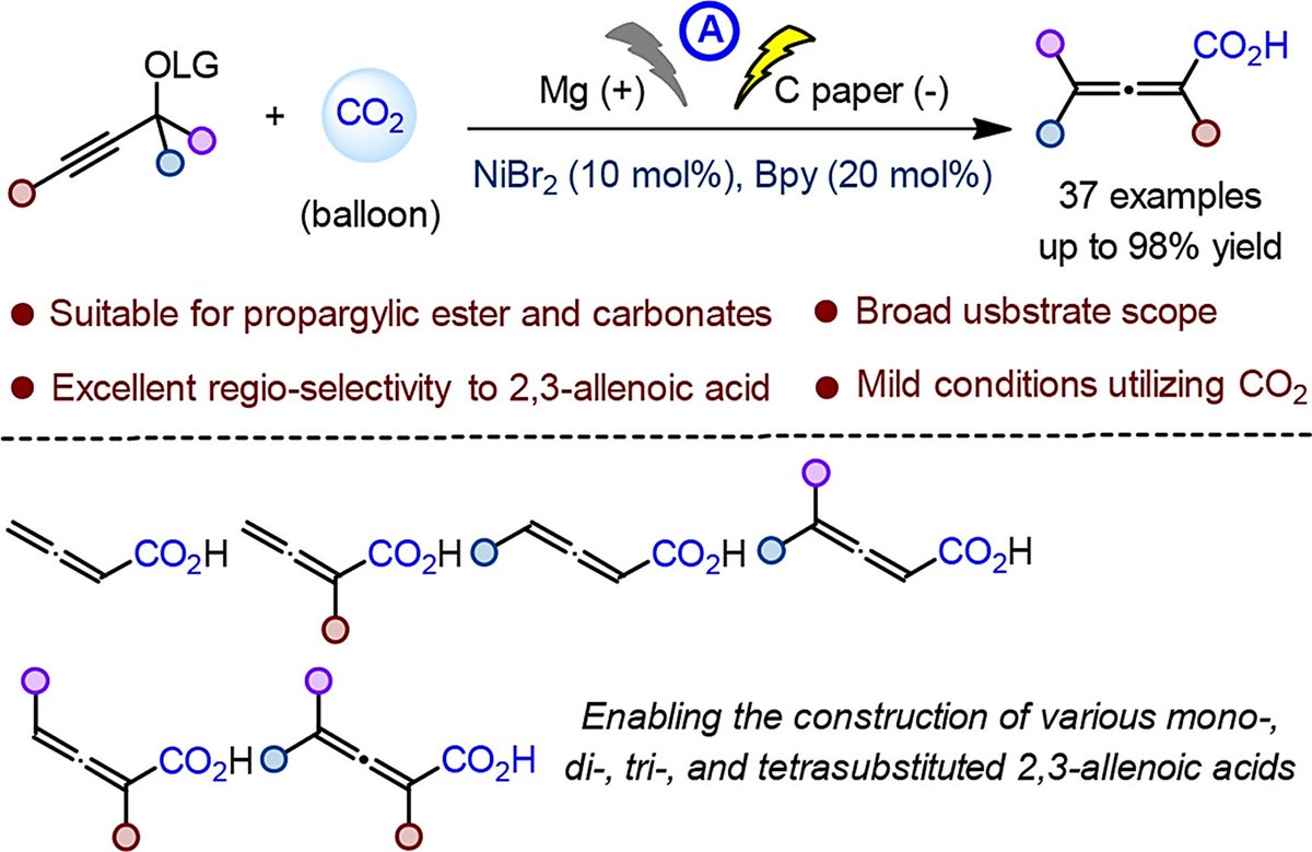 Nickel-catalyzed electrochemical carboxylation of propargylic esters with CO2 to 2,3-allenoic acids

doi.org/10.1016/j.ccle…