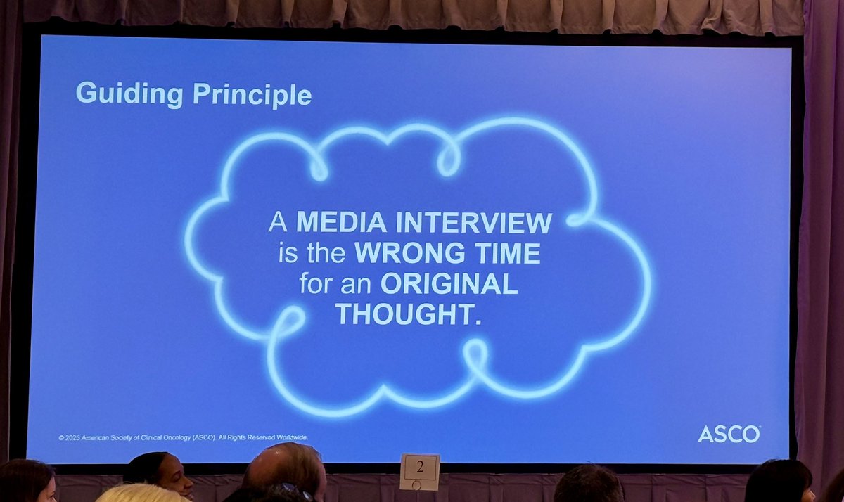 Hot tips from #ASCOAdvocacySummit #ASCOAdvocacy: 

A Media Interview (or high profile meeting) is the WRONG TIME for an original thought. Stay on message! Come prepared. 

Preach! 🙌🏻 🗣️