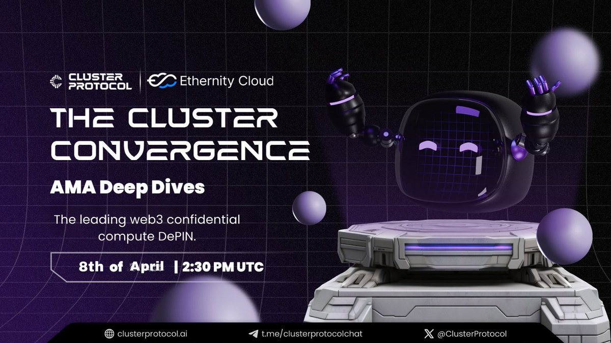 At our next Cluster Convergence: AMA Deep Dives, we welcome our ecosystem partner <a href="/Ethernity_cloud/">Ethernity Cloud</a> 

Get ready to explore how they're building 'the leading web3 confidential compute DePIN' 

🗓 8th Apr | ⏰ 2:30 PM UTC 

Don't forget to mark your calendars. 

🔗 space link 👇🏻