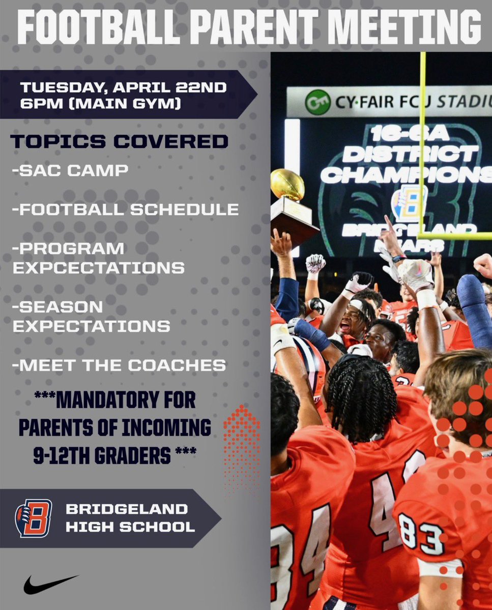 Attention future freshman Bears!! Save the date!! <a href="/BridgelandFB/">The Bridgeland Way</a> #wintheday