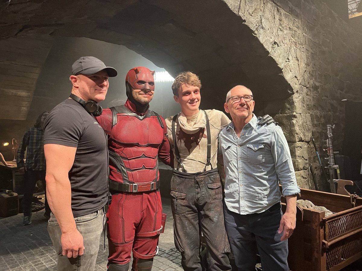 DDBAbts's tweet image. Behind the scenes of #DaredevilBornAgain with David Mack, Charlie Cox, Hunter Doohan, and Production Designer Michael Shaw
