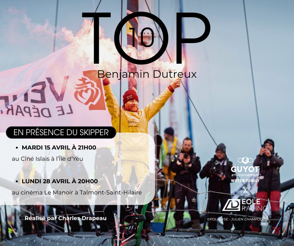🏆“TOP 10”,  bien plus qu’un numéro : cette aventure retrace l’épopée de Benjamin Dutreux sur le Vendée Globe 2024-2025.

🚨Ne manquez pas les premières projections exclusives, en présence du skipper !

Venez nombreux 🤗