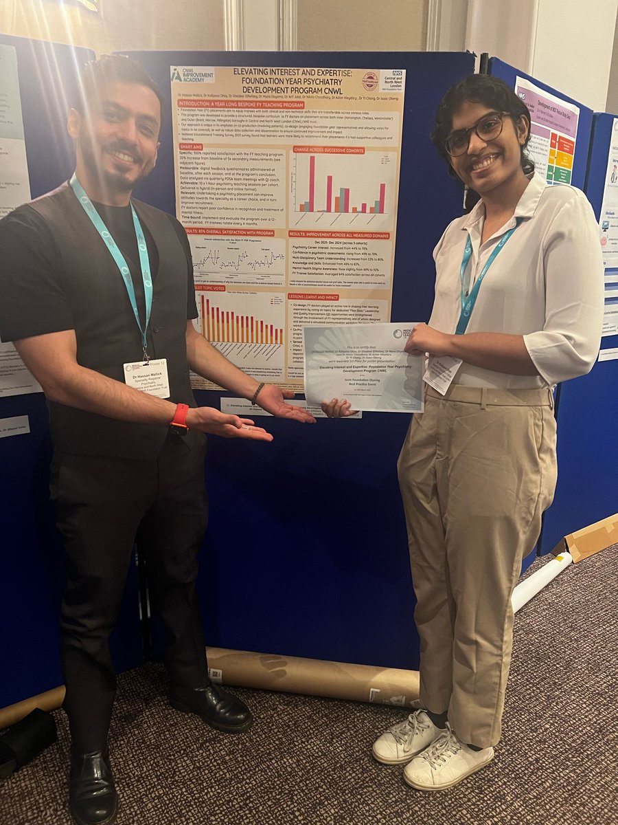 Congratulations 🎉 to the “Elevating Interest and Expertise: Foundation Year Psychiatry Development Program (CNWL),” QI project team who were awarded 1st place for our poster presentation at the Joint Foundation Sharing Best Practice Event 26 March 2025. shorturl.at/6Pxpk