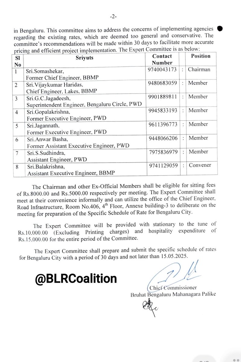 BLRCoalition's tweet photo. BBMP Chief Commissioner has issued an order to constitute an expert committee to formulate a specific (civil works) tariff schedule for #Bengaluru city.. SR rates being bloated by over 100% isn't enough for #BBMPs puppet masters? https://t.co/PRbaAhndwB