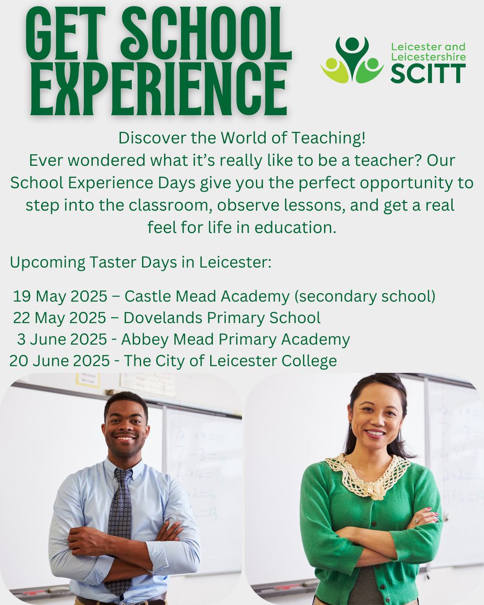 Leicester & Leicestershire SCITT (@leicesterscitt) on Twitter photo ๐ Explore Teaching with our Taster Days! ๐
Castle Mead Academy
๐ schoolexperience.education.gov.uk/candidates/schโฆ
Dovelands Primary School
๐schoolexperience.education.gov.uk/candidates/schโฆ
Abbey Mead Primary Academy
๐schoolexperience.education.gov.uk/candidates/schโฆ
The City of Leicester College
๐schoolexperience.education.gov.uk/candidates/schโฆ ๐ Explore Teaching with our Taster Days! ๐
Castle Mead Academy
๐ schoolexperience.education.gov.uk/candidates/schโฆ
Dovelands Primary School
๐schoolexperience.education.gov.uk/candidates/schโฆ
Abbey Mead Primary Academy
๐schoolexperience.education.gov.uk/candidates/schโฆ
The City of Leicester College
๐schoolexperience.education.gov.uk/candidates/schโฆ