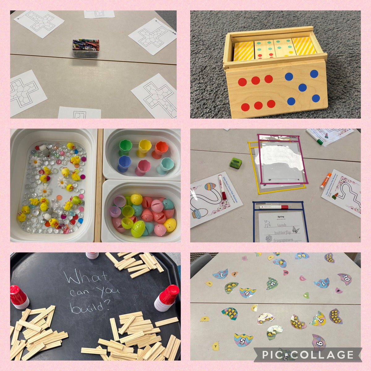 Victoria Wilson (@misswilson019) on Twitter photo This week’s learning invitations in K3!
🥚 Easter Sensory Play
🌸 Dominoes
🖼️ Stain-glass crosses
🗼Building
🔢 Number matching and CVC word matching
✏️ Maze Tracing for pencil control
<a href="/mssutherland8/">Ms. Sutherland (She/ Her)</a> <a href="/StMonicaOCSB/">St. Monica School</a> This week’s learning invitations in K3!
🥚 Easter Sensory Play
🌸 Dominoes
🖼️ Stain-glass crosses
🗼Building
🔢 Number matching and CVC word matching
✏️ Maze Tracing for pencil control
<a href="/mssutherland8/">Ms. Sutherland (She/ Her)</a> <a href="/StMonicaOCSB/">St. Monica School</a>