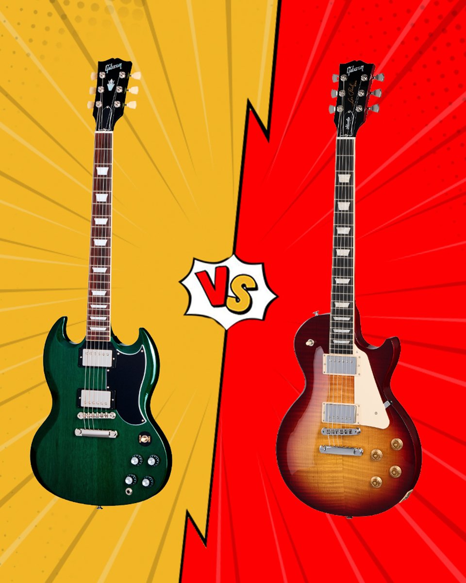 BATTLE OF THE AXES - Round 2! 🎸

Comment and vote for your favorite guitar for a chance to win it! 🔥

On the left, we have the Gibson SG Standard '61 in Translucent Teal. 😍

On the right, we have the Gibson Les Paul Studio Session in Bourbon Burst. 🤩