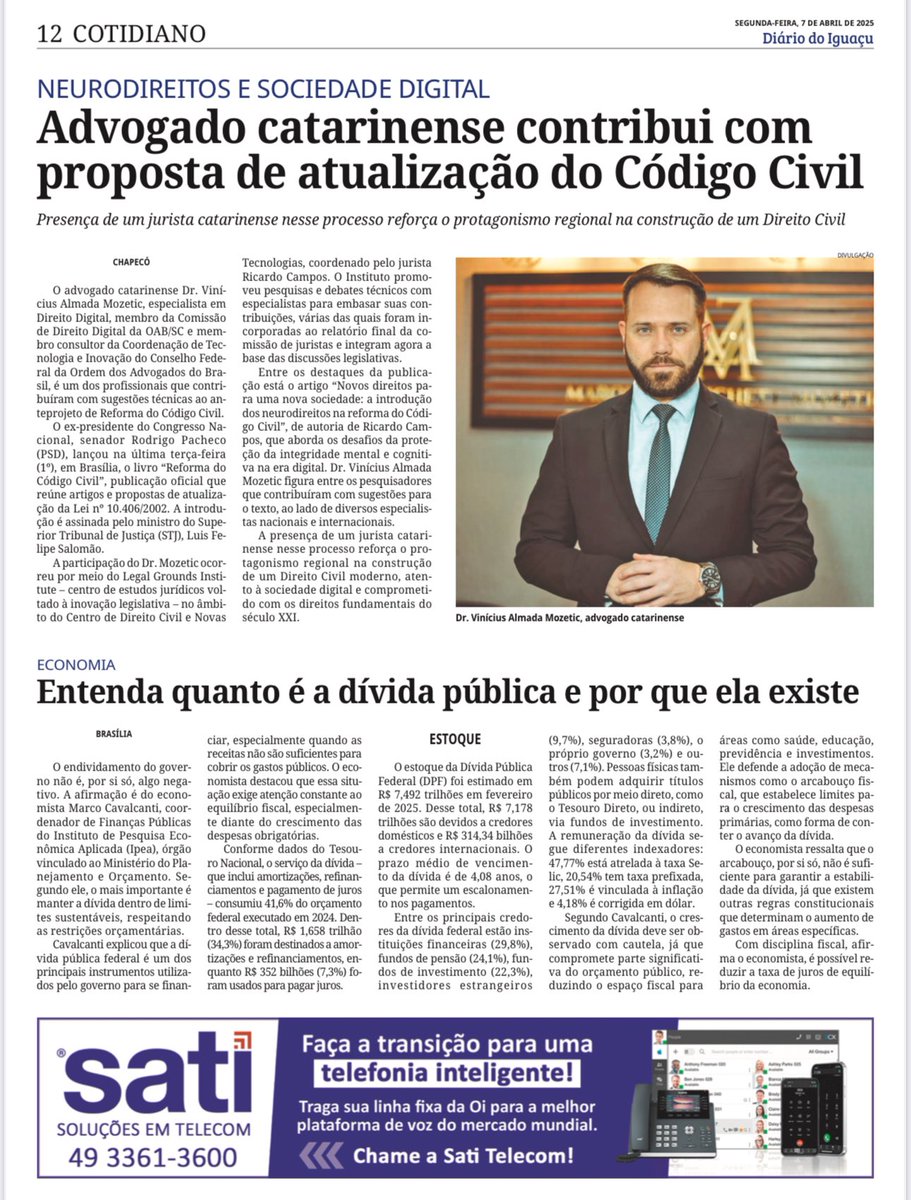 Contribuí com propostas de atualização do Código Civil, focando em neurodireitos, IA e sociedade digital. O protagonismo regional mostra que o Direito do século XXI se constrói com ética, técnica e inovação.

#DireitoDigital #CódigoCivil #Neurodireitos #IAeDireito