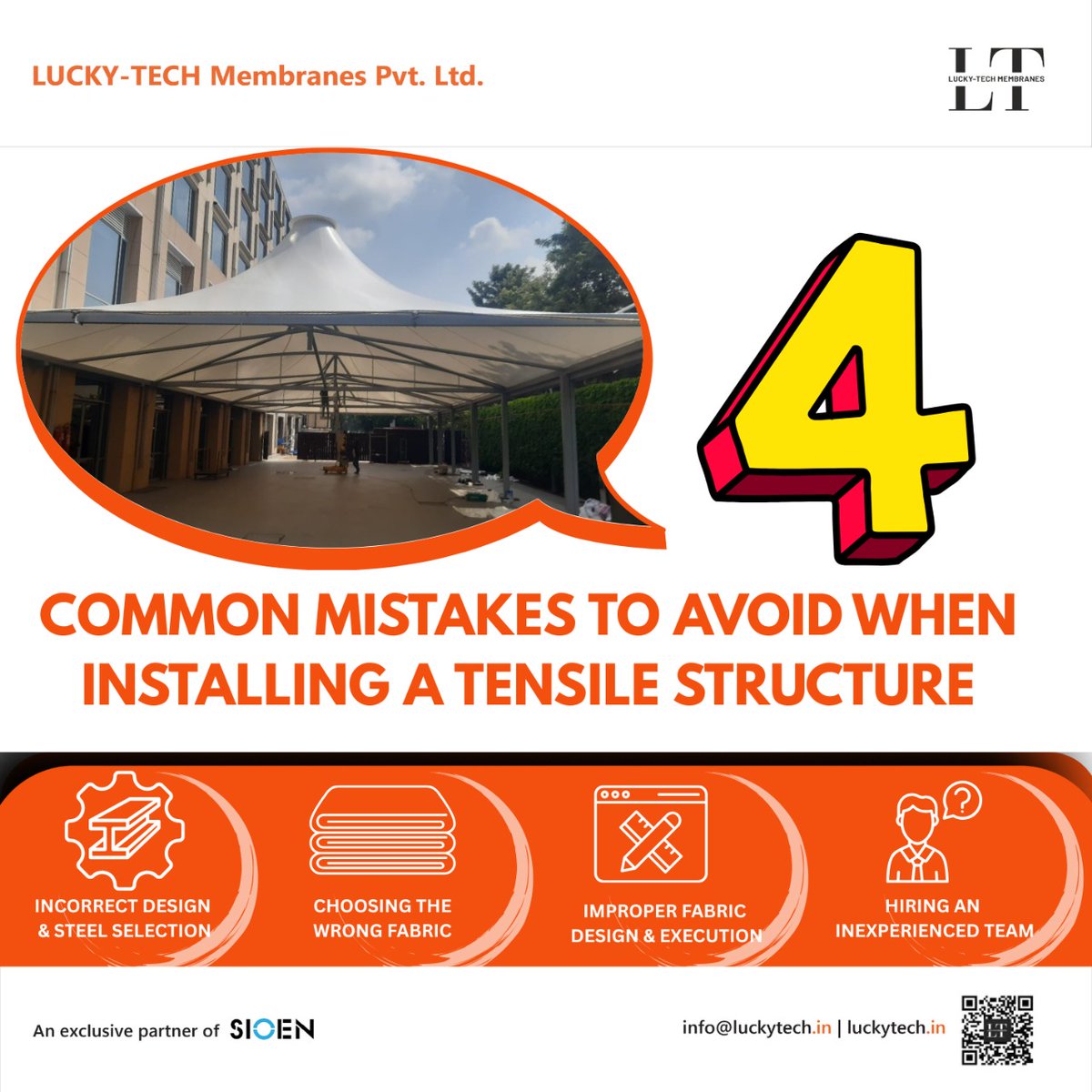 LUCKYTECH_LT's tweet image. Avoid these 4 mistakes in tensile structure projects:
❌ Wrong design &amp;amp; steel
❌ Wrong fabric
❌ Poor execution
❌ Inexperienced team
Choose LUCKY-TECH for flawless execution.
Contact us : zfrmz.com/zttMwR98Sqp92x…

#TensileStructure #FabricArchitecture #LuckyTech #Sioen