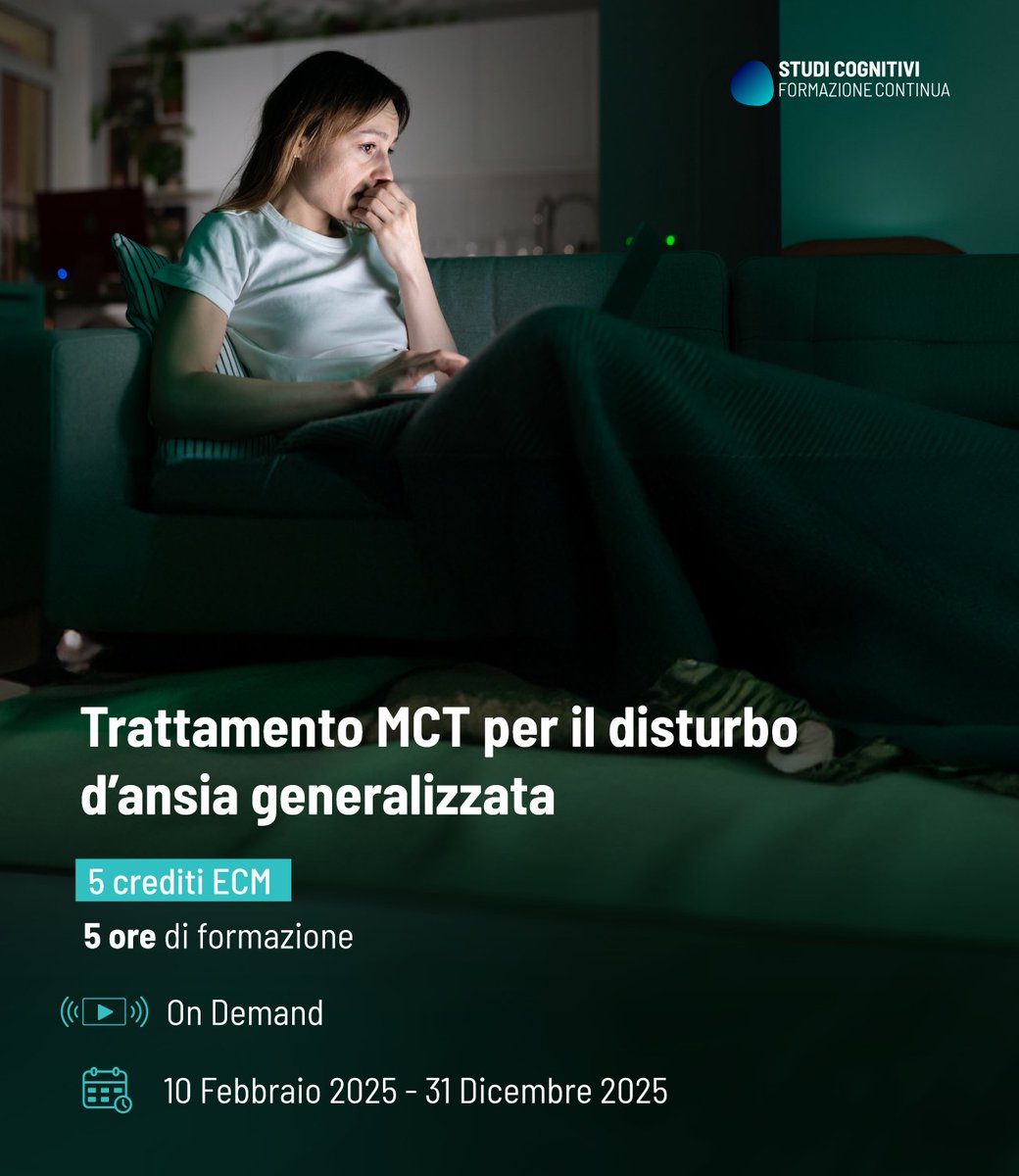 📚 TRATTAMENTO METACOGNITIVO PER IL DISTURBO D'ANSIA GENERALIZZATA - 5 CREDITI ECM 

⏰ 5 ore di formazione 

📌 Corso asincrono disponibile dal 10 febbraio 2025 al 31 dicembre 2025 

👉 Per maggiori info: stateofmind.it/eventi/terapia…

#ansiageneralizzata #ecm