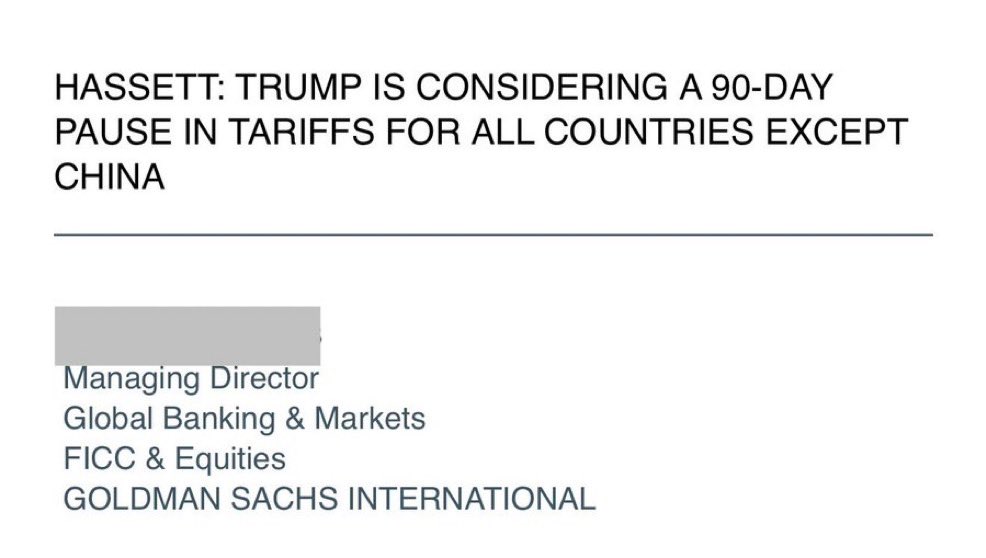 cryptorover's tweet photo. 💥BREAKING: 

TRUMP TARIFF DELAY FAKE NEWS ORIGINS OUT OF GOLDMAN SACHS

THE BANKING CARTEL IS MANIPULATING THE MARKET!!! https://t.co/johy9nwKo6