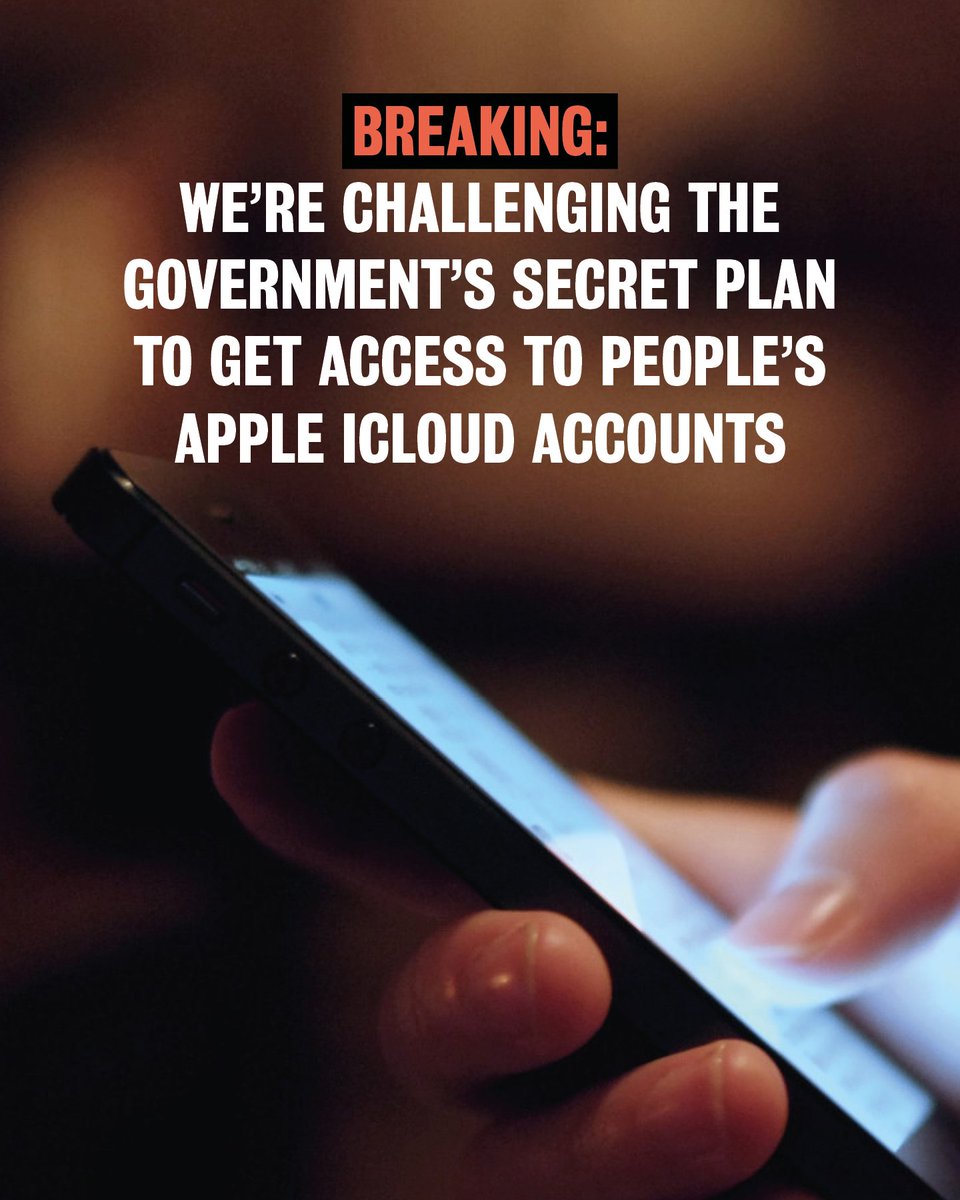 Liberty (@libertyhq) on Twitter photo 🚨BREAKING:
Investigatory Powers Tribunal will hear Liberty’s and <a href="/privacyint/">Privacy International</a>'s case against UK Gov’s attempts to secretly force Apple to give it access to people’s iCloud data
This case is vital to protect BILLIONS of people’s privacy 🚨BREAKING:
Investigatory Powers Tribunal will hear Liberty’s and <a href="/privacyint/">Privacy International</a>'s case against UK Gov’s attempts to secretly force Apple to give it access to people’s iCloud data
This case is vital to protect BILLIONS of people’s privacy