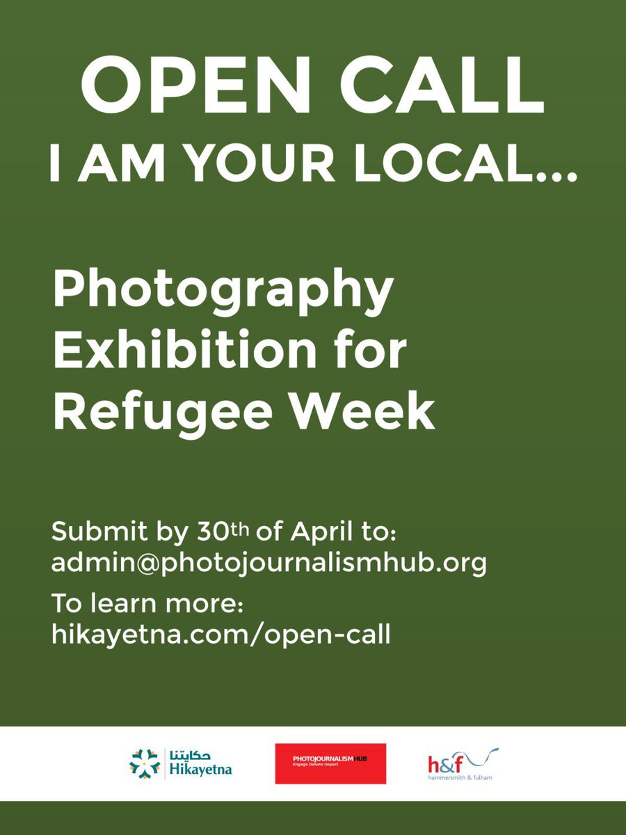 Hikayetna &amp; <a href="/PJ_Hub/">Photojournalism Hub</a> invite migrant and refugee photographers, amateurs, and visual artists to submit images celebrating the struggles and resilience of migrants and refugees. <a href="/LBHF/">H&F Council</a> 
Submit by April 30 to admin@photojournalismhub.org
To learn more: hikayetna.com/open-call/