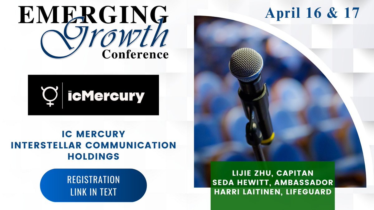 Emerging Growth Conference (@emerginggrowthc) on Twitter photo IC Mercury Live Emerging Growth Conference 81 - April 16 & 17
<a href="/ic_mercury/">icMercury</a>
Register:
goto.webcasts.com/starthere.jsp?…
Questions for the Company?
Questions@EmergingGrowth.com
To Present on the Conference:
305-330-1985
Conference@EmergingGrowth.com IC Mercury Live Emerging Growth Conference 81 - April 16 & 17
<a href="/ic_mercury/">icMercury</a>
Register:
goto.webcasts.com/starthere.jsp?…
Questions for the Company?
Questions@EmergingGrowth.com
To Present on the Conference:
305-330-1985
Conference@EmergingGrowth.com