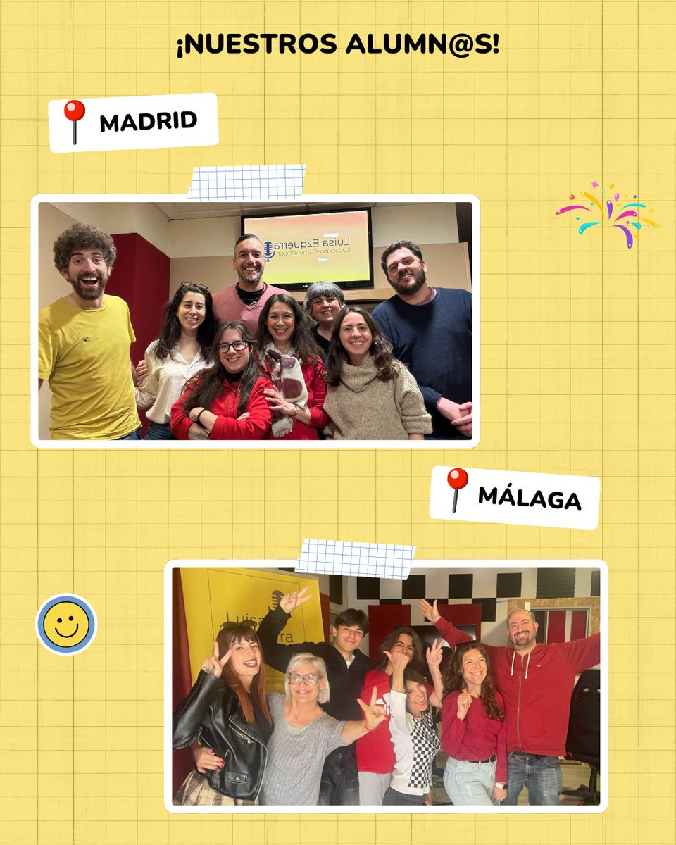 🎙️ MADRID, MÁLAGA… ¡y muchas voces por descubrir! 🎧

Así de bien lo pasan nuestros alumnos, disfrutando entre atriles y micrófonos de los cursos de Locución y Doblaje, siempre rodeados del mejor ambiente y guiados por grandes profesionales del sector.