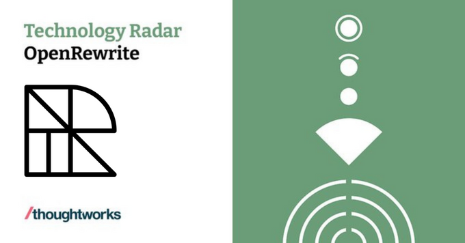 OpenRewrite by Moderne (@openrewrite) on Twitter photo We're really excited to share that OpenRewrite was featured in <a href="/thoughtworks/">Thoughtworks</a>' Technology Radar at #64!🎉
One step closer to the inner circle!
Huge thanks to our team, users, and supporters who continue to push innovation forward with us.
Full list: hubs.ly/Q03g09250 We're really excited to share that OpenRewrite was featured in <a href="/thoughtworks/">Thoughtworks</a>' Technology Radar at #64!🎉
One step closer to the inner circle!
Huge thanks to our team, users, and supporters who continue to push innovation forward with us.
Full list: hubs.ly/Q03g09250