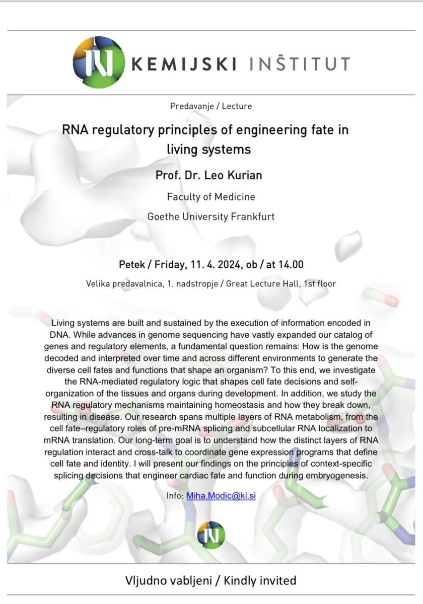 Vabljeni na predavanje “RNA regulatory principles of engineering fate in living systems”, ki ga organizira <a href="/kemijski/">Kemijski inštitut</a> inštitut.