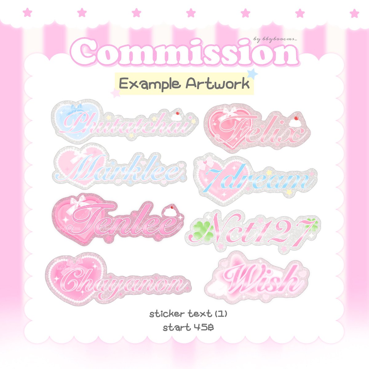 bbyboocms_'s tweet photo. Pls rt 💐
Update! ♡
ผลงานและเรทราคาออกแบบ sticker text

🍮 เป็นงานที่ลูกค้ามาออกแบบด้วยเยอะที่สุดเลยค่�� ในรูปจะเป็นตัวอย่างงานและเรทราคาเริ่มต้นค่ะ ⁽(◍˃̵͈̑ᴗ˂̵͈̑)⁽
🎀 สนใจออกแบบ สอบถามเพิ่มเติม/จองคิวทาง dm ได้เลยค่า

꒰ #รับออกแบบgiveaway #รับออกแบบของแจก #รับออกแบบ ꒱ https://t.co/SHlMUxSEz8
