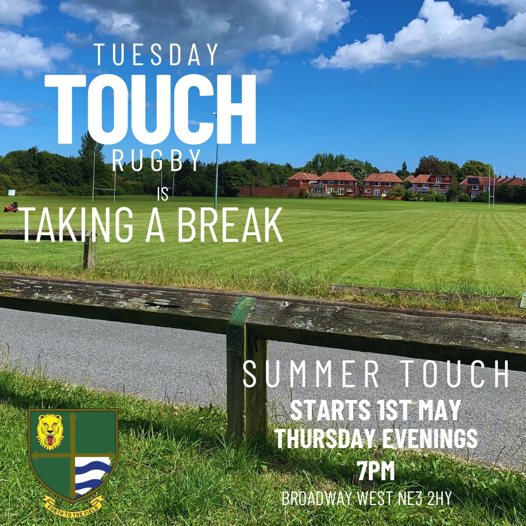 Tuesday’s Touch Rugby is taking a break over the summer, but don’t worry as Thursday Night Touch Rugby is starting on 1st May, open to anyone aged 14 and over

#gosforthrugbyclub #grfc #gosforthrugby #gosforthrfc #gosforthtouchrugby #gosforthminijuniors #gosforthminirugby
