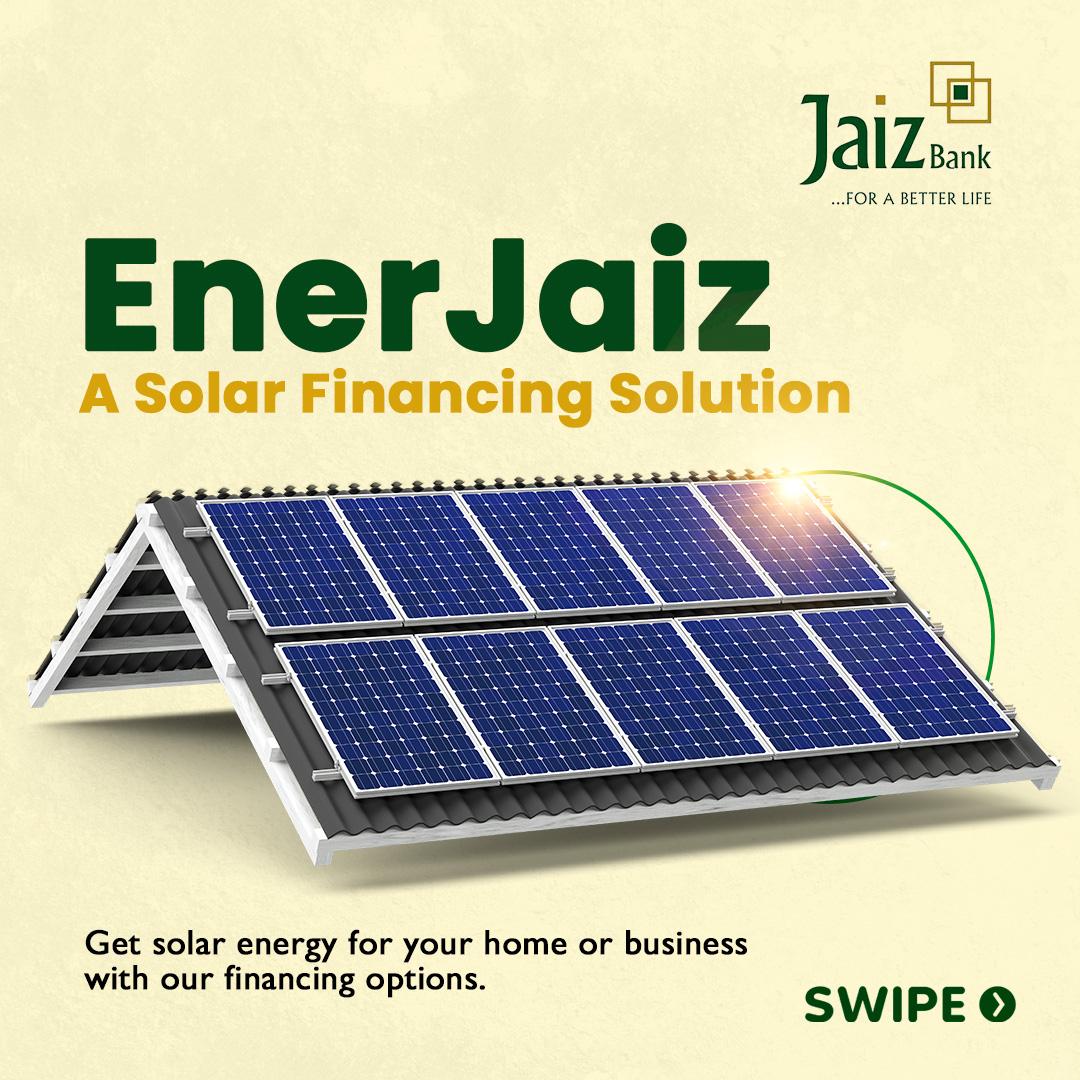 JaizBankNG's tweet image. Get an alternative energy source from our solar financing solution! 

With Jaiz Bank's flexible financing, you can enjoy and experience steady power supply at your home or place of business.
#JaizBank #forabetterlife #EnerJaiz #SolarEnergy