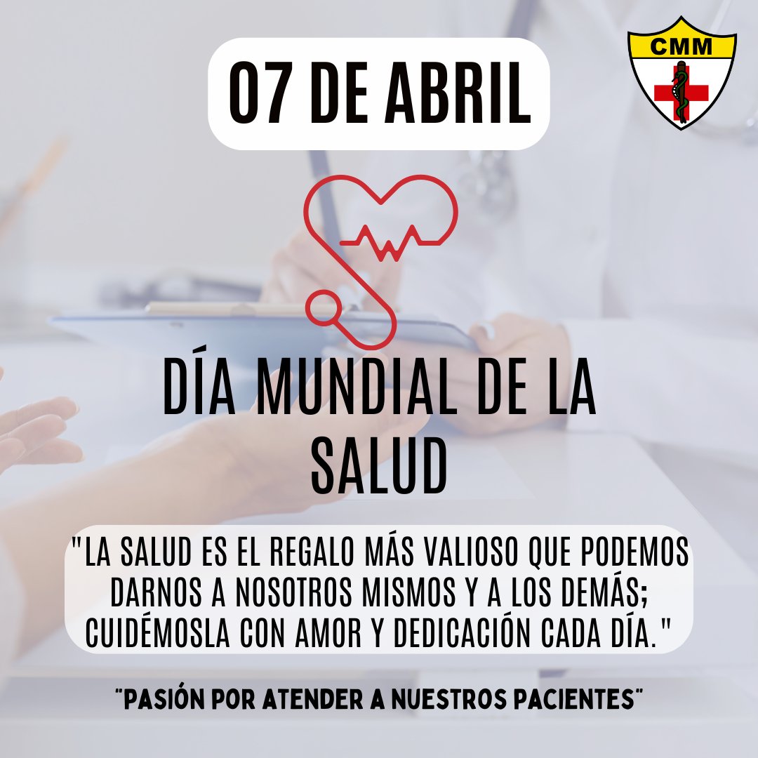 CMMEG's tweet photo. Día Mundial de la salud 

Hoy reconocemos y resaltamos la importancia de la salud, la cual es el regalo más valioso que podemos darnos a nosotros mismos y a los demás.

CENTRO MÉDICO MILITAR #cmmgt

“Pasión por atender nuestros pacientes” https://t.co/BbFbC9QGyx