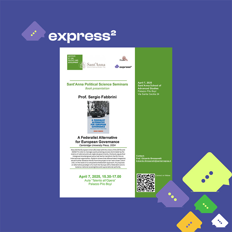 express2EU's tweet photo. 📘Today, Prof. #SergioFabbrini @UniLUISS has presented his new #book on #EU #federalism at @SantAnnaSchool, as part of its #PoliticalScience Seminar Series.
🧩@martinicogi leads #WP5 on #populism’s #impact on the #EUsocialcontract.
🔍#WP5 info: https://t.co/H9CTzN3Juk
#Express2EU https://t.co/pHLL7t5woY