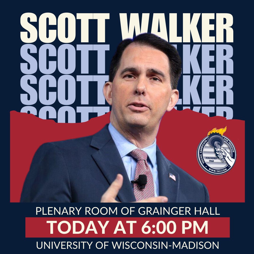 Scott Walker (@scottwalker) on Twitter photo Taxes, Tariffs, and Terrible Government Spending. We will have a conversation about all 3 Ts and more tonight at 6pm in the Plenary Room at Grainger Hall on <a href="/UWMadison/">UW–Madison</a> campus. Taxes, Tariffs, and Terrible Government Spending. We will have a conversation about all 3 Ts and more tonight at 6pm in the Plenary Room at Grainger Hall on <a href="/UWMadison/">UW–Madison</a> campus.
