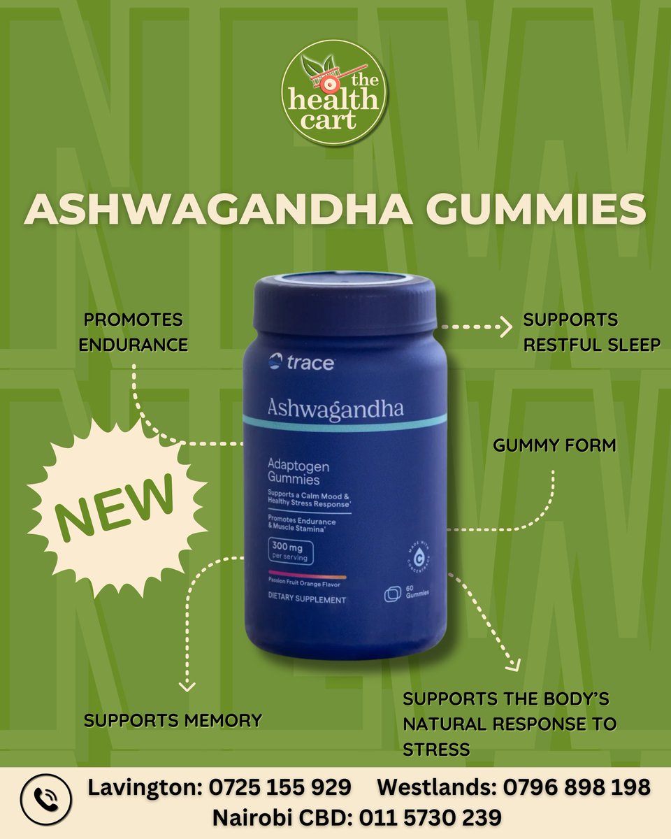 HealthCartKenya's tweet photo. 𝐍𝐞𝐰 𝐃𝐫𝐨𝐩: 𝐀𝐬𝐡𝐰𝐚𝐠𝐚𝐧𝐝𝐡𝐚 𝐆𝐮𝐦𝐦𝐢𝐞𝐬
Stay ahead with the power of Ashwagandha Gummies.
✔️ Stress support
✔️ Improves sleep
✔️ Boosts immunity &amp; strength
✔️ Mood &amp; memory enhancer https://t.co/st56mw1Mtg