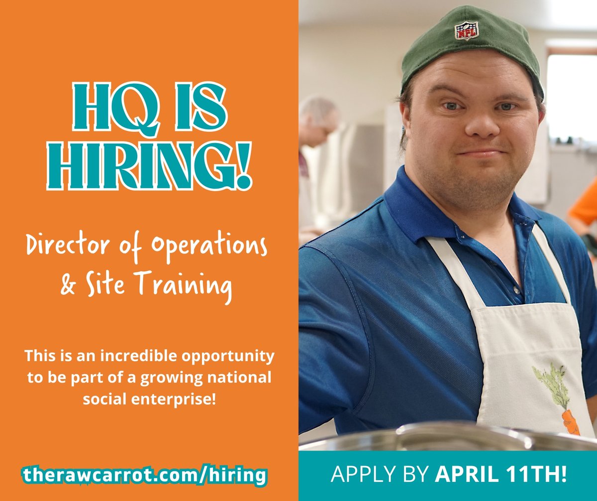 🚨 We're hiring!  The Raw Carrot is looking for a strategic, systems-driven leader to join us as Director of Operations &amp; Site Training! Full-time, salaried, with benefits &amp; a flexible schedule. Help drive impact &amp; empower lives! therawcarrot.com/hiring #hiring #socialenterprise