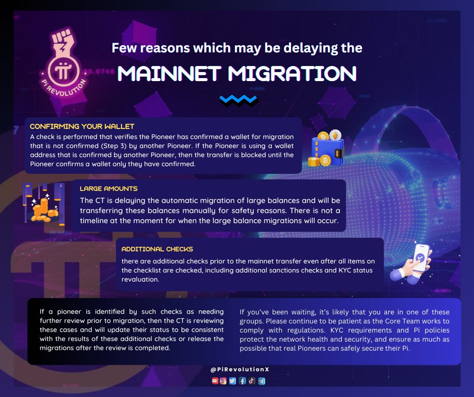 📌 Is your mainnet migration taking longer than expected? There are a few reasons why step 8 may be delayed. Check out our helpful infographic to troubleshoot the issue and get back on track! #PiNetwork 

Pi Group 👉 t.me/PiRevolutionX