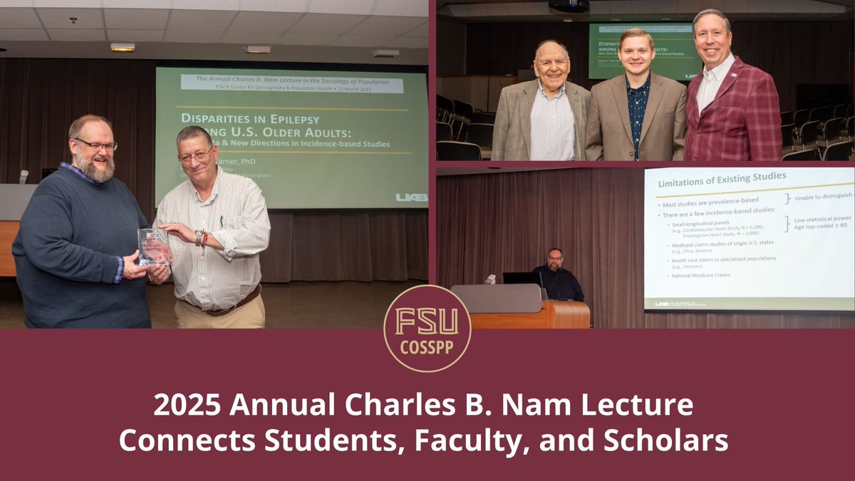 The Annual Charles B. Nam Lecture in the Sociology of Population on Friday, March 21, brought students and faculty together to hear from David F. Warner, Ph.D., a professor of sociology at the University of Alabama at Birmingham.

Read more here: cosspp.fsu.edu/2025-annual-ch….