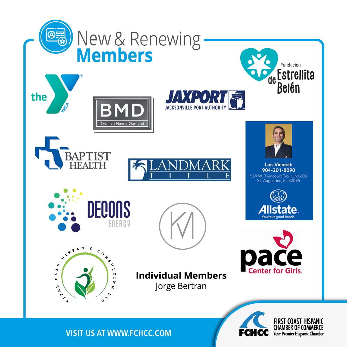 FCHCCflorida's tweet photo. The Hispanic Chamber (FCHCC) and the NEFL Business Community thank our March 2025 New and Renewing Members for your membership and continued support! Learn more about them 👉 https://t.co/SSoNcRyDSZ #fchcc #membershipmonday #ourchamberisyourchamber https://t.co/1FN2RqzyG0