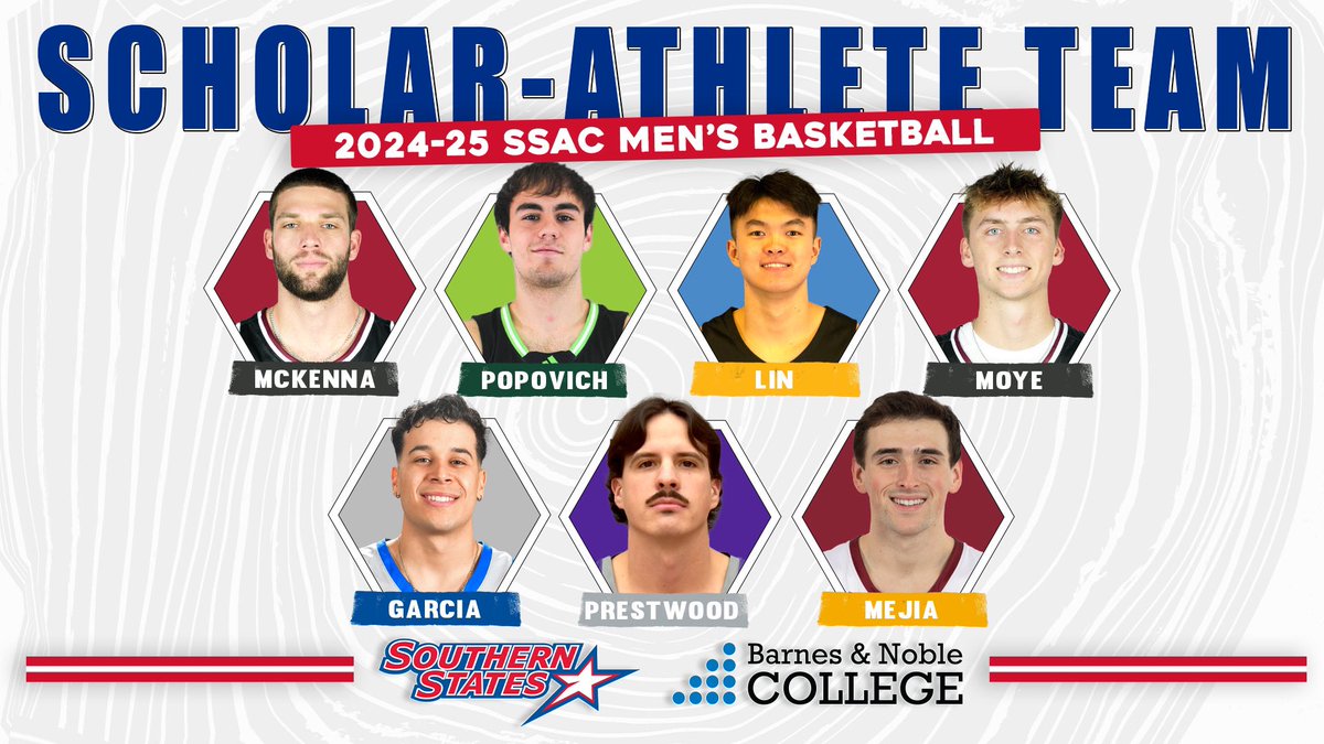 The SSAC announced the 2024-25 Barnes &amp; Noble College Men's Basketball Scholar-Athlete Team! Details | tinyurl.com/2b9nrfmk
