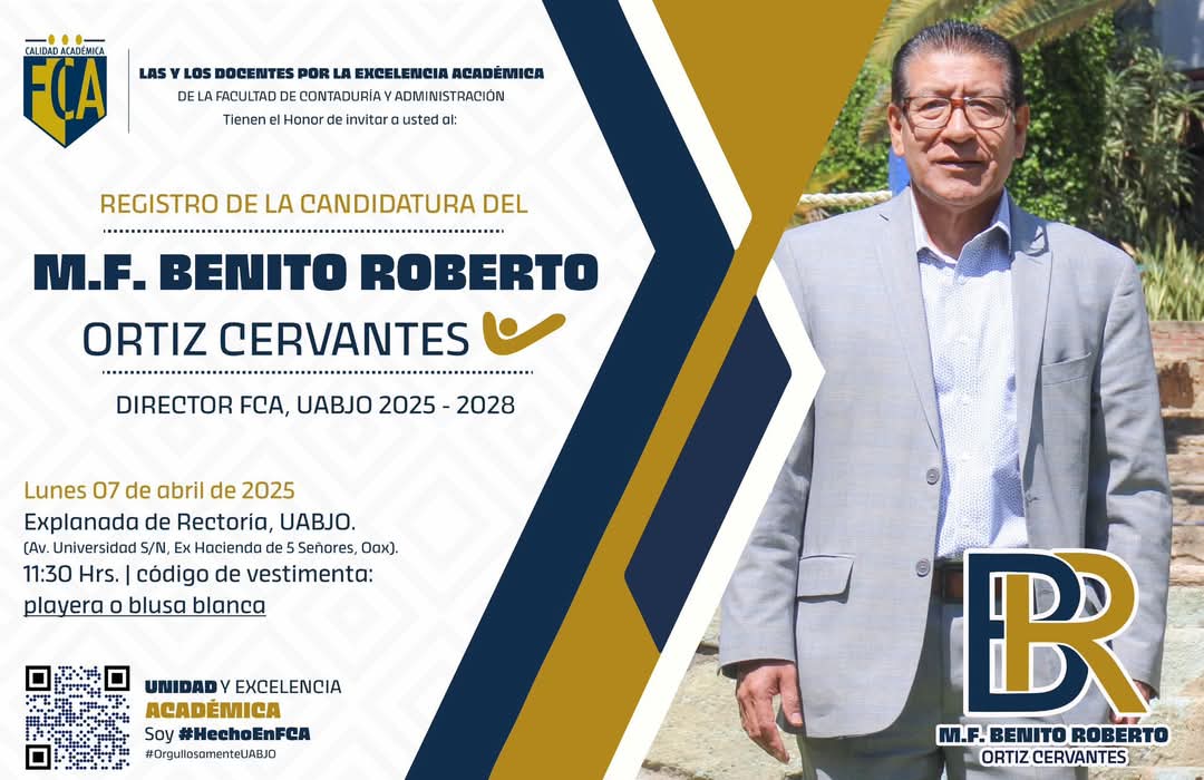 Daniel_CruzMtz's tweet photo. Fuerza Universitaria te invita a acompañar al registro de la Candidatura del M.F. Benito Roberto Ortiz Cervantes rumbo a la Dirección de la FCA en el periodo 2025-2028. 

#FuerzaUniversitaria #PorElProgresoAcadémico #HechoEnFca https://t.co/il7F4DM1pi