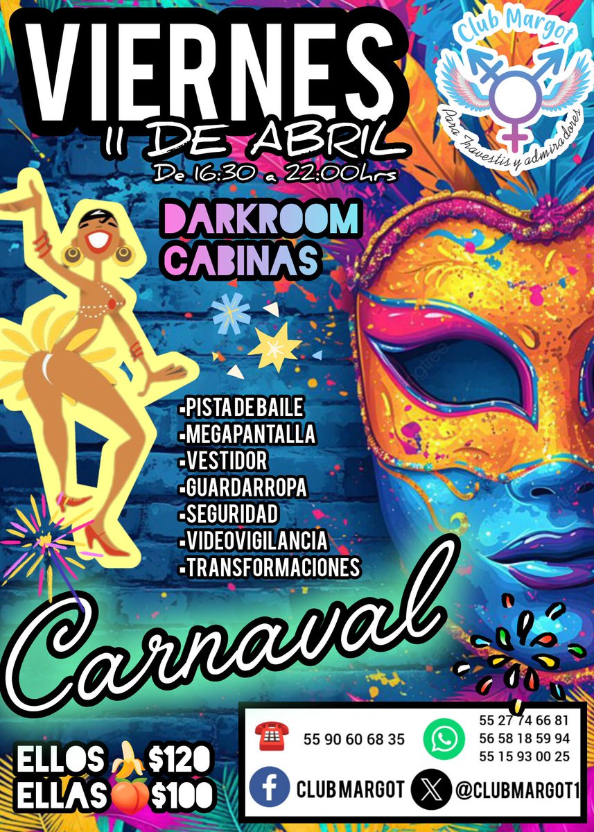 🎊 #CARNAVAL 🎊

🔥 #VIERNES 1️⃣1️⃣ #ABRIL 🔥

Antes de #SemanaSanta toca un evento MUY COLORIDO Y RUMBERO 

TODAS CON PLUMAS Y LENTEJUELA🤩
Los OUTFITS MÁS ATREVIDOS😎

Los esperamos en EL MEJOR ESPACIO DE CONVIVENCIA DE NUESTRA COMUNIDAD🏳️‍⚧️ 

Somos TU MEJOR OPCIÓN🥳
<a href="/Ferchis_Yolo/">🏳️‍⚧️💕 Yolo 💕🏳️‍⚧️</a>
