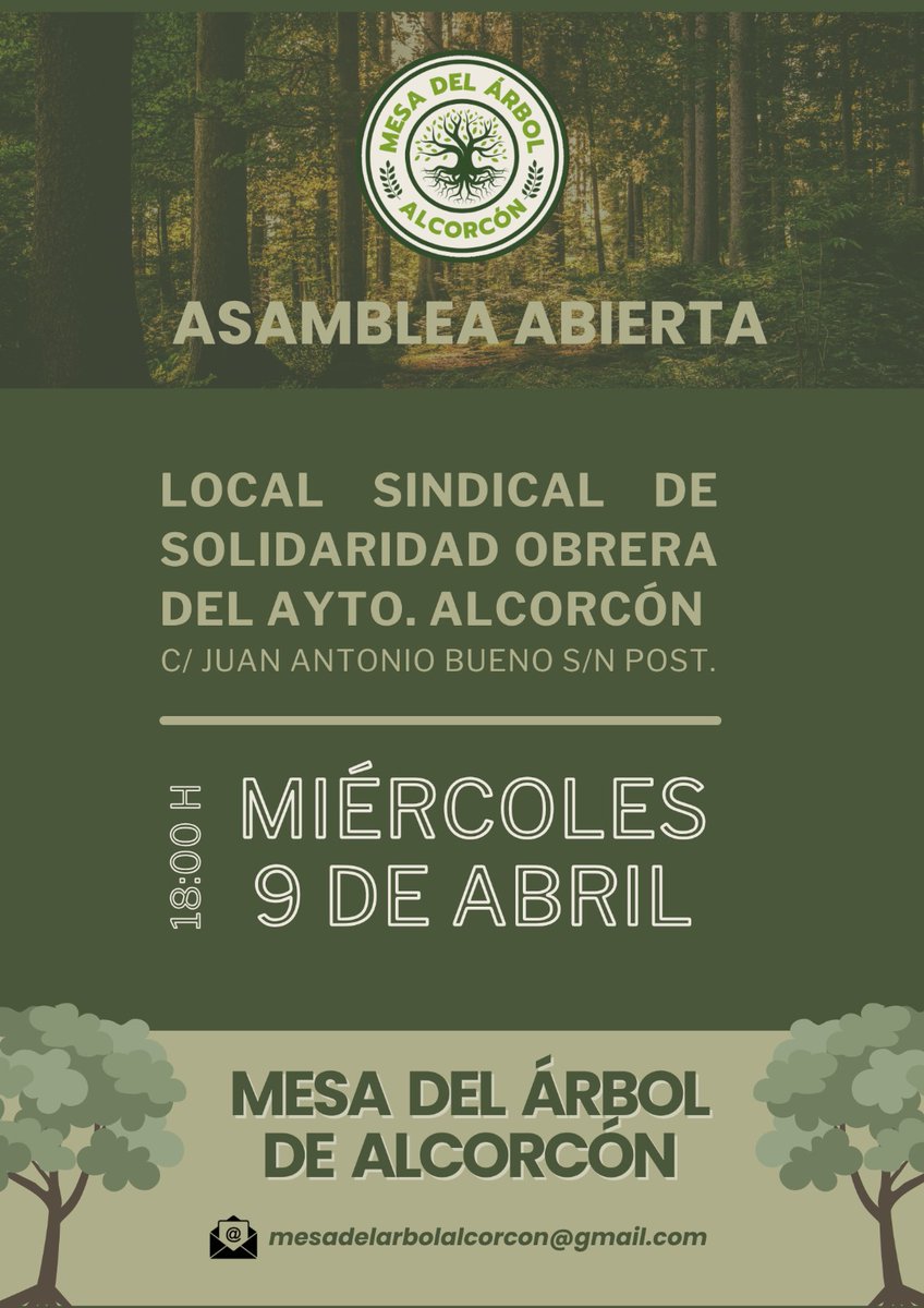 Vente a conocer la Mesa del Árbol de #Alcorcón 
Participa 
<a href="/MesaArbolAlcor/">Mesa del Árbol de Alcorcón</a>