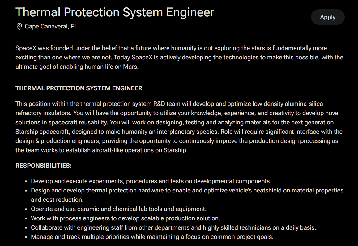 now is your chance: get off the couch and be the person that teaches spacex how to fix their tps system