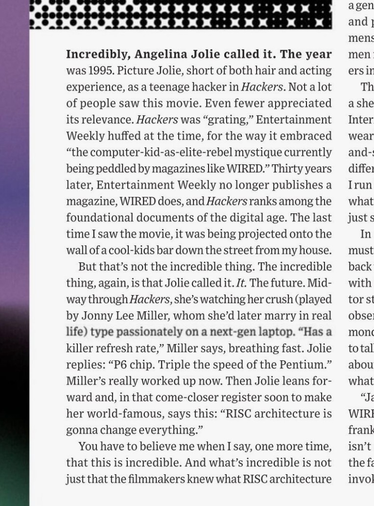 MisterTechBlog's tweet image. 😂 Angelina Jolie: “RISC Architecture is gonna change everything”
Source: wired.com/story/angelina…